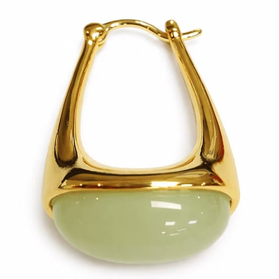 SNGIA 18K Gold Plated Oval Dangle Hoop Earrings with Jade Resin Accent for Women