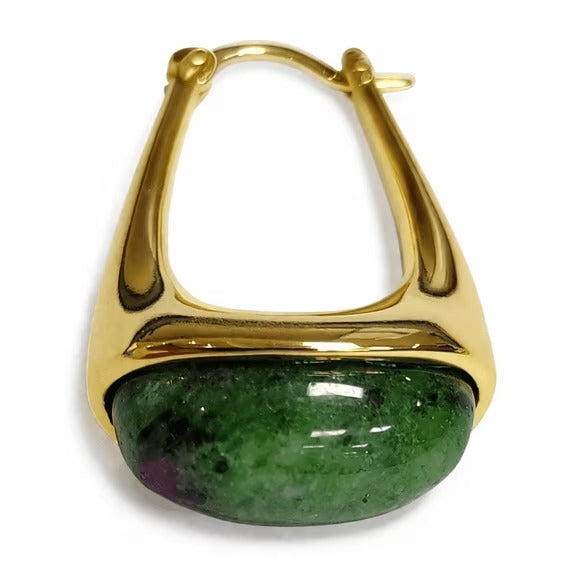 SNGIA 18K Gold Plated Oval Dangle Hoop Earrings with Ruby zoisite Resin Accent for Women