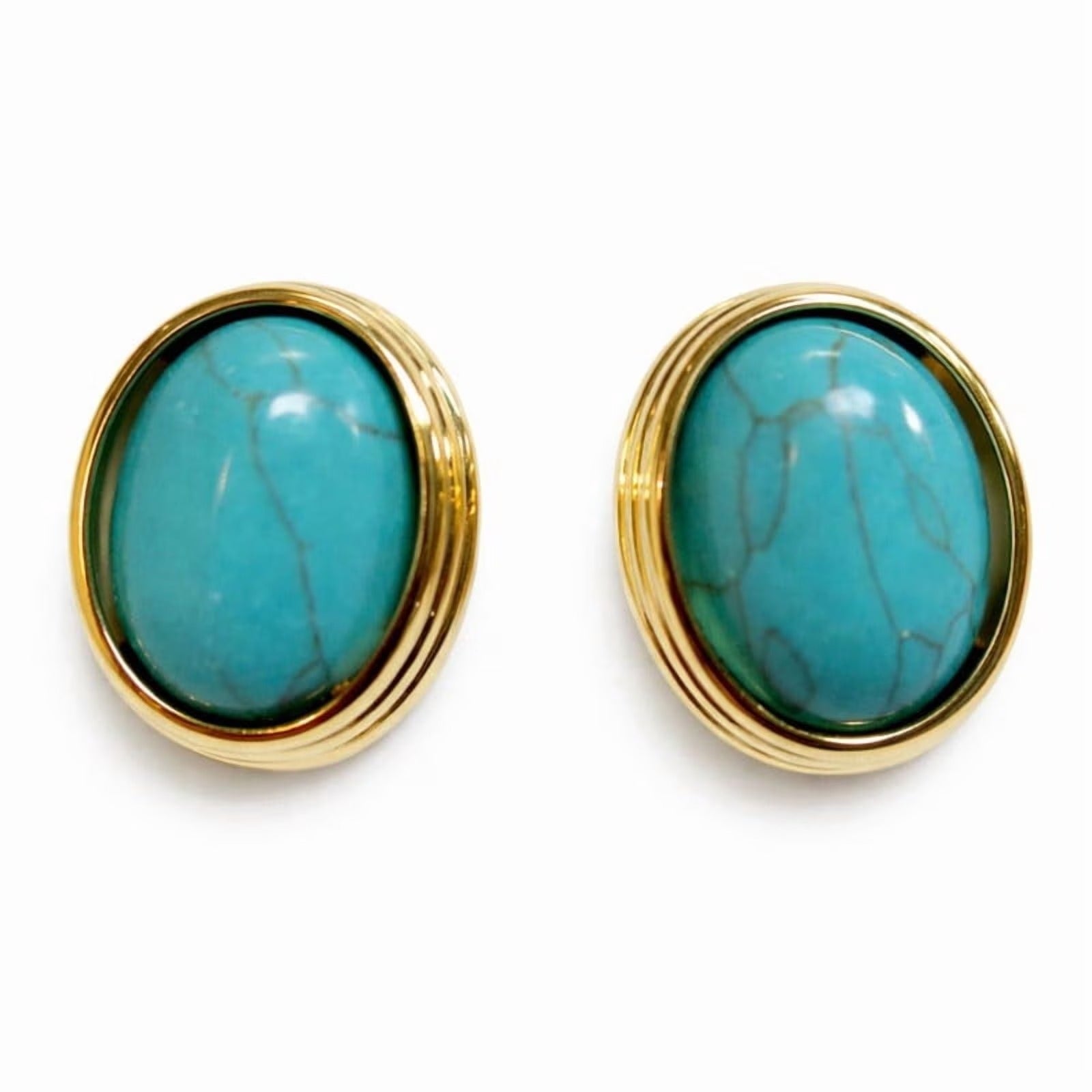 SNGIA 18K Gold Plated Oval Stud Earrings for Women, Multicolor Cabochon Statement Button Earrings