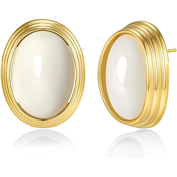 SNGIA 18K Gold Plated Oval Stud Earrings for Women, Multicolor Cabochon Statement Button Earrings