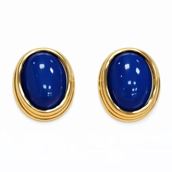 SNGIA 18K Gold Plated Oval Stud Earrings for Women, Multicolor Cabochon Statement Button Earrings