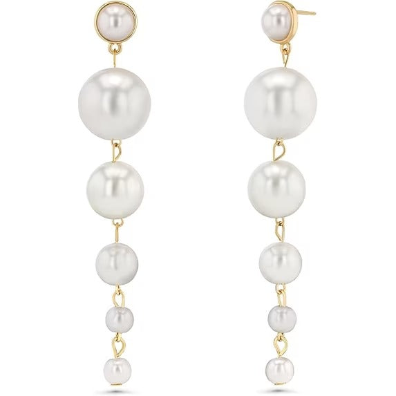 SNGIA 18K Gold Plated Pearl Drop Earrings for Women, Statement Dangle Chandelier Style
