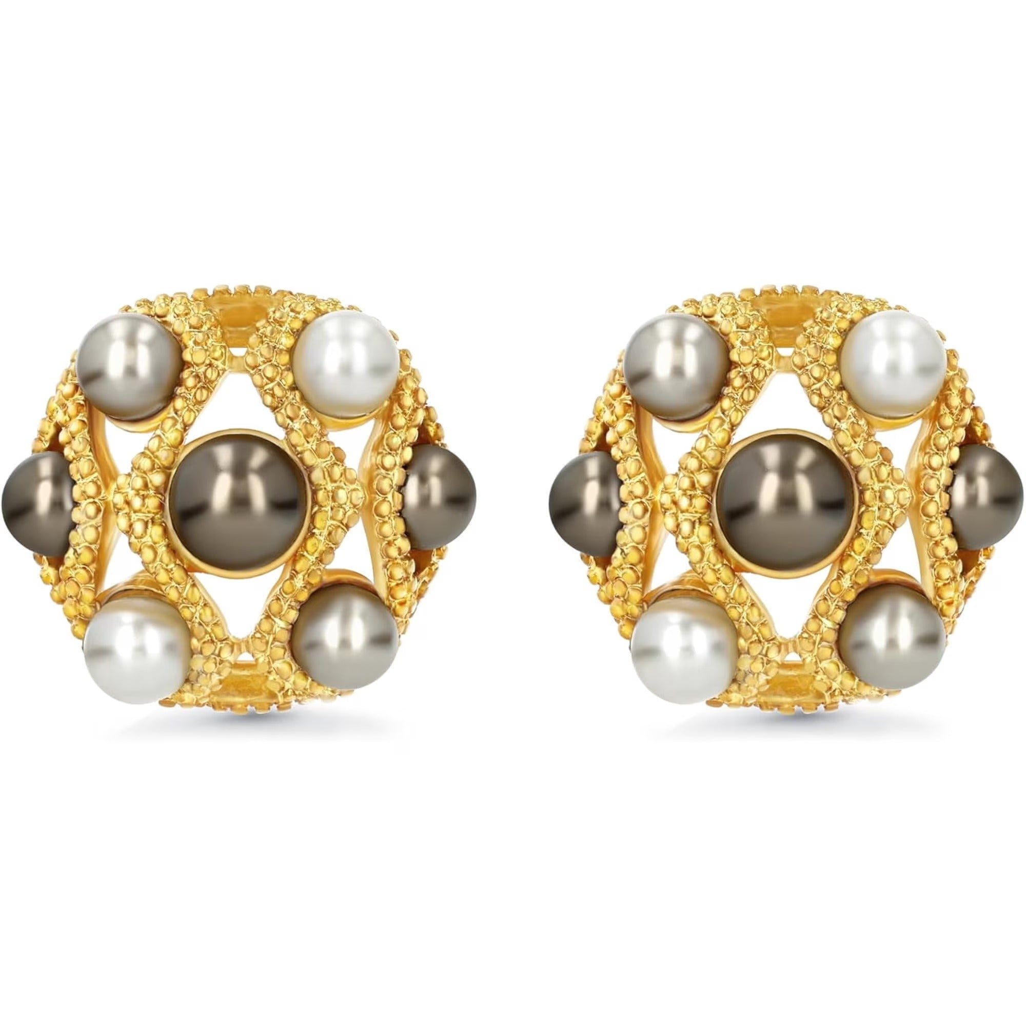 SNGIA 18K Gold Plated Pearl Statement Stud Earrings for Women, Textured Round Button Style