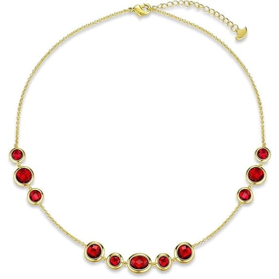 SNGIA 18K Gold Plated Ruby Gemstone Beaded Statement Choker Necklace for Women