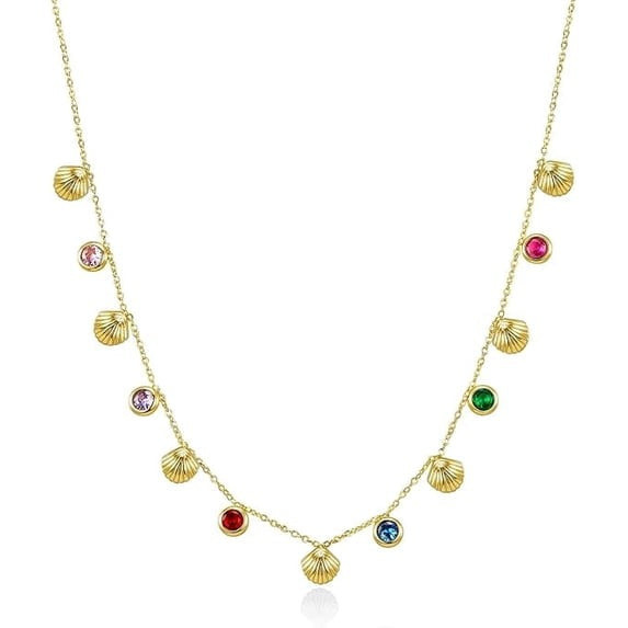 SNGIA 18K Gold Plated Shell Charm Necklace for Women, Multicolor Beaded Statement Choker