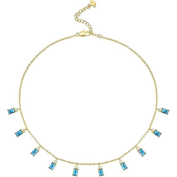 SNGIA 18K Gold Plated Teal Rectangular Stone Dangle Choker Necklace for Women