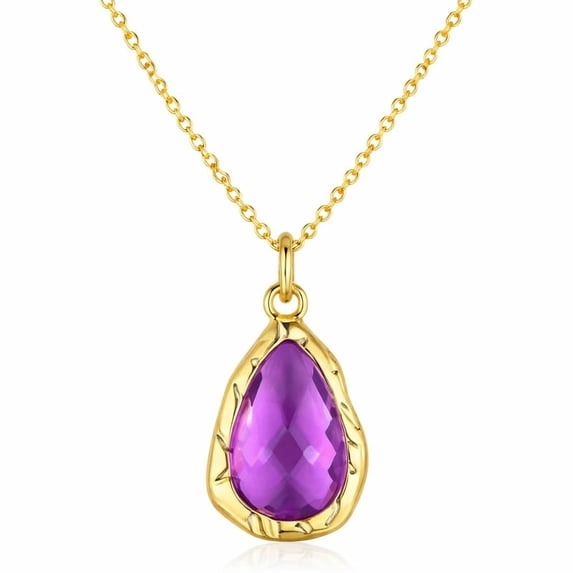 SNGIA 18K Gold Plated Teardrop Pendant Necklace for Women, Adjustable Chain, Women, Adjustable Chain, Amethyst