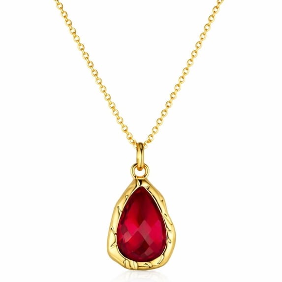 SNGIA 18K Gold Plated Teardrop Pendant Necklace for Women, Adjustable Chain, Ruby