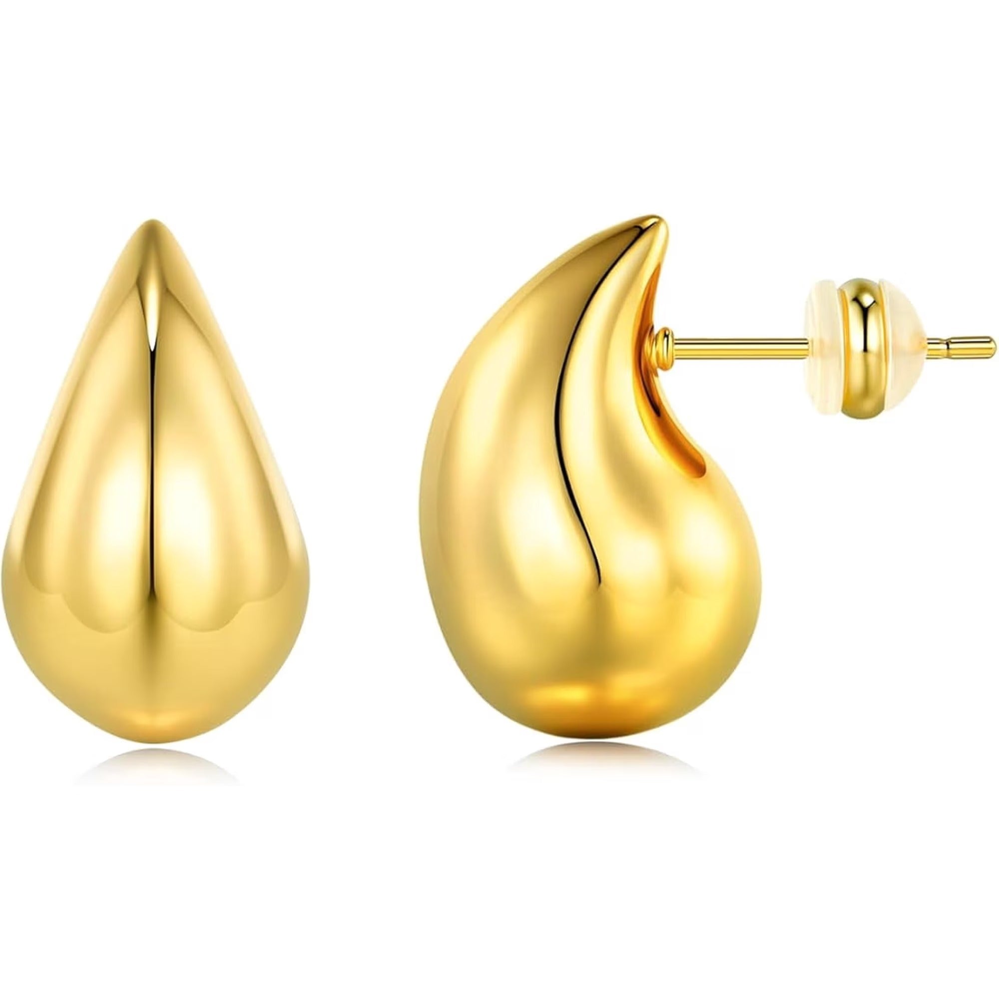 SNGIA 18K Gold Plated Teardrop Stud Earrings, Chunky Water Drop Design, 3 Sizes for Women
