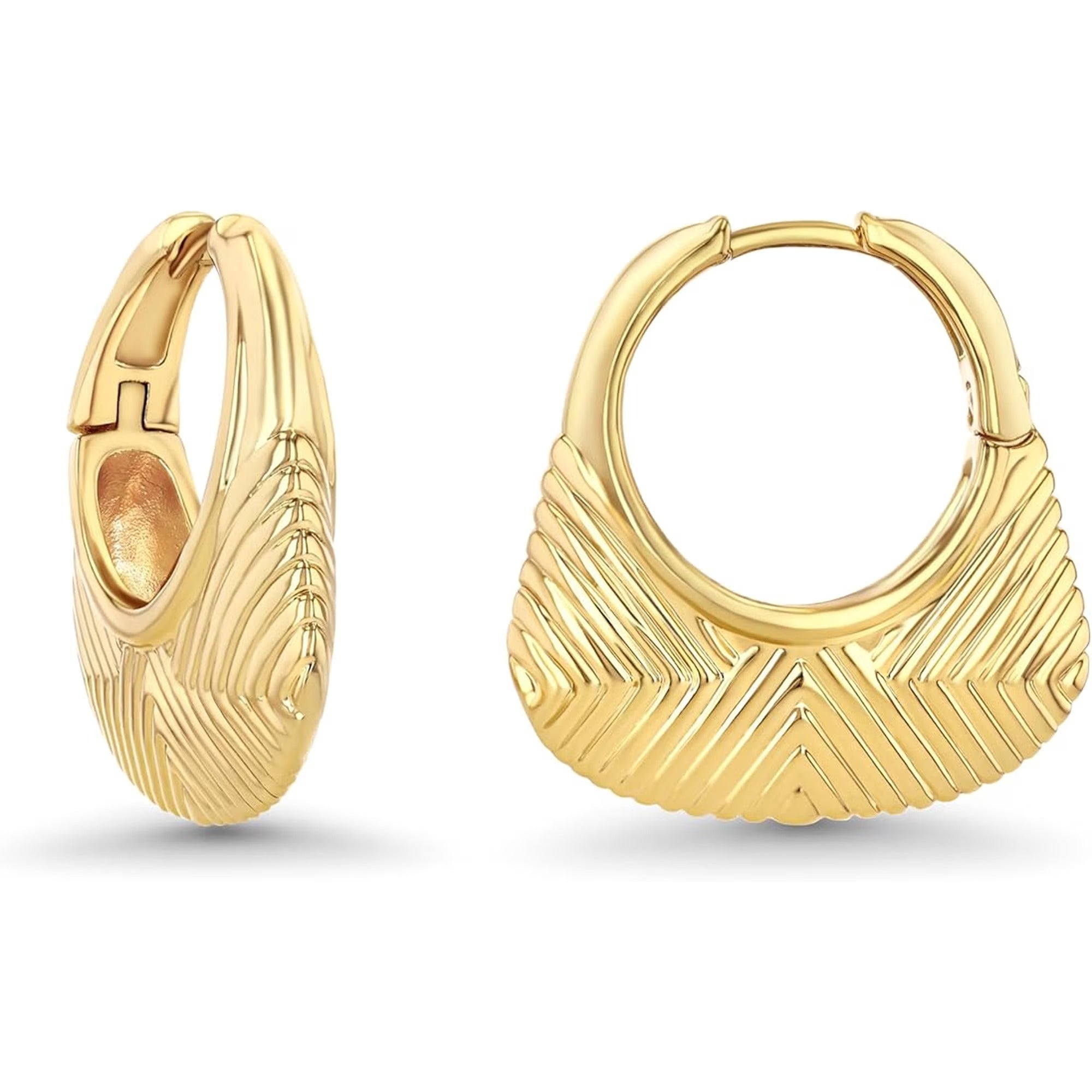 SNGIA 18K Gold Plated Textured Hoop Earrings for Women, Chunky Braided Statement Style