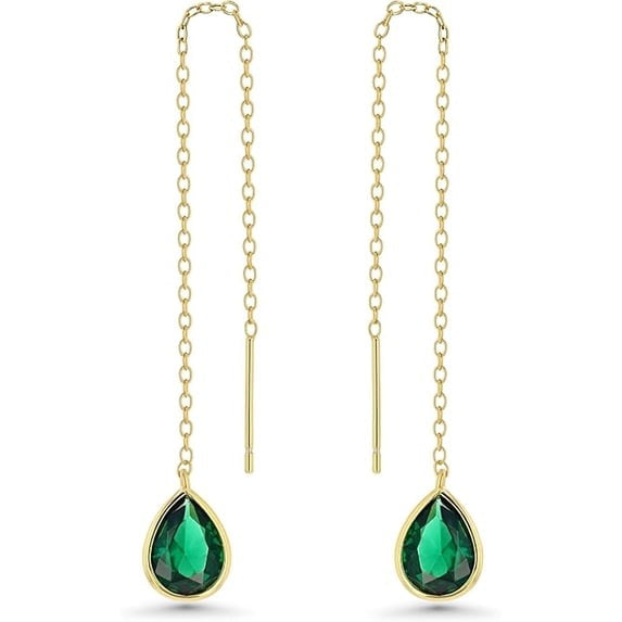SNGIA 18K Gold Plated Threader Dangle Earrings for Women with Threader Teardrop Stone