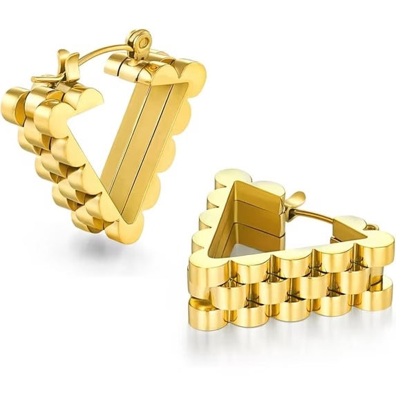 SNGIA 18K Gold Plated Triangle Hoop Earrings for Women, Chunky Triple Layer Hinged Hoops