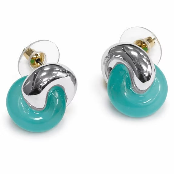 SNGIA 18K Gold Plated Turquoise Interlock Stud Earrings for Women, Round Statement Design