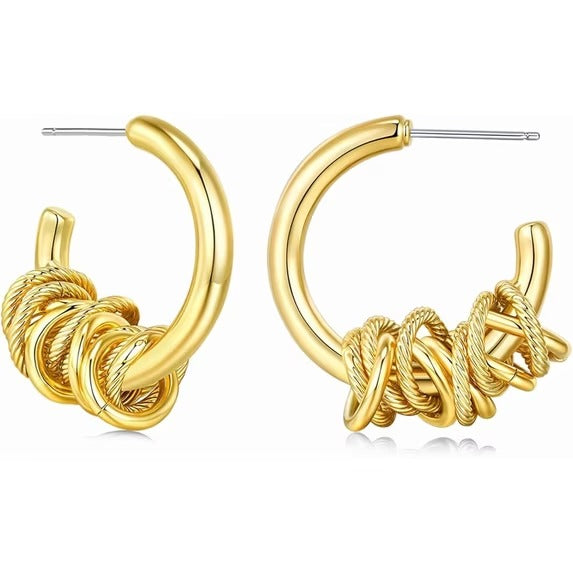 SNGIA 18K Gold Plated Twisted Textured Open Hoop Statement Earrings for Women