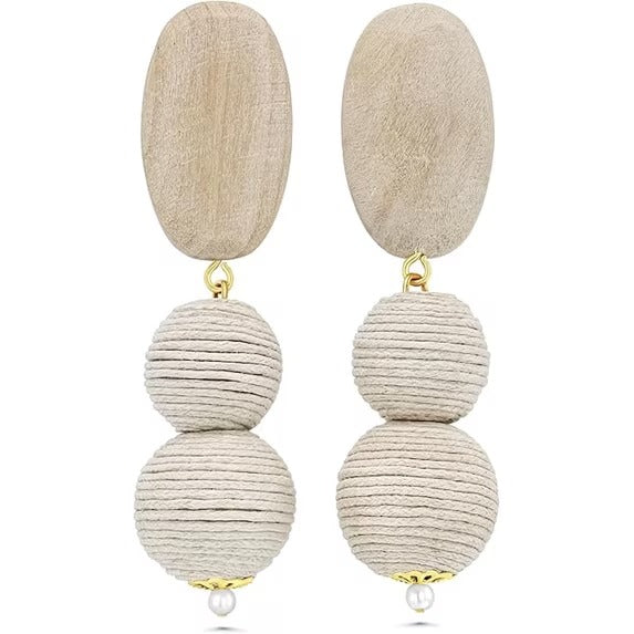 SNGIA Boho Dangle Earrings for Women, Wood Look Statement Drop Earrings, Beige and Gold Tone