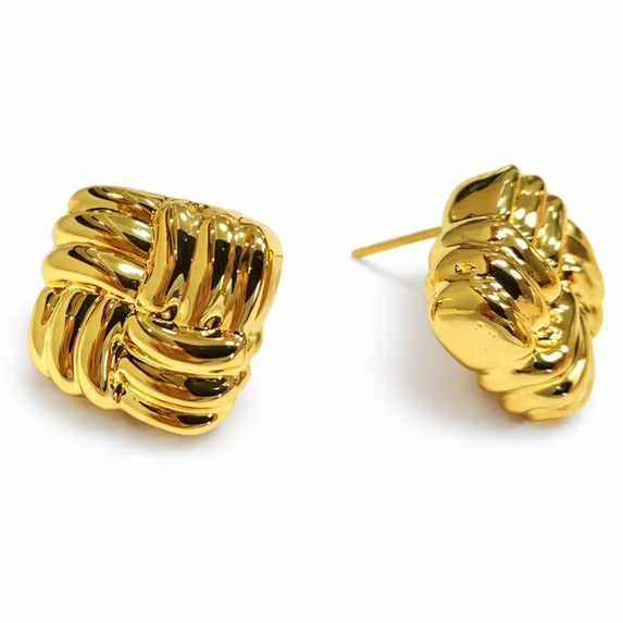 SNGIA Chunky Knot Stud Earrings for Women, Gold or Silver Plated Ribbed Statement Earrings