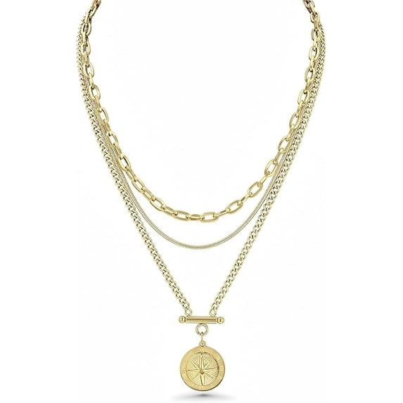 SNGIA Gold Layered Necklace for Women with Medallion Pendant, 3 Chain Fashion Necklace