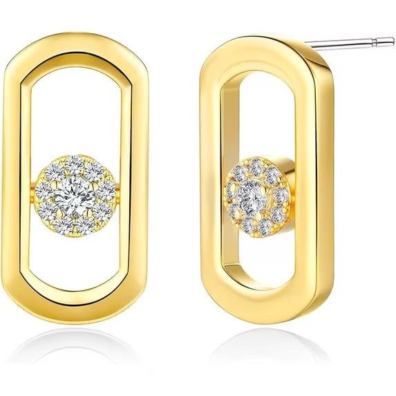 SNGIA Gold Plated Geometric Stud Earrings with Green or Clear Cubic Zirconia for Women