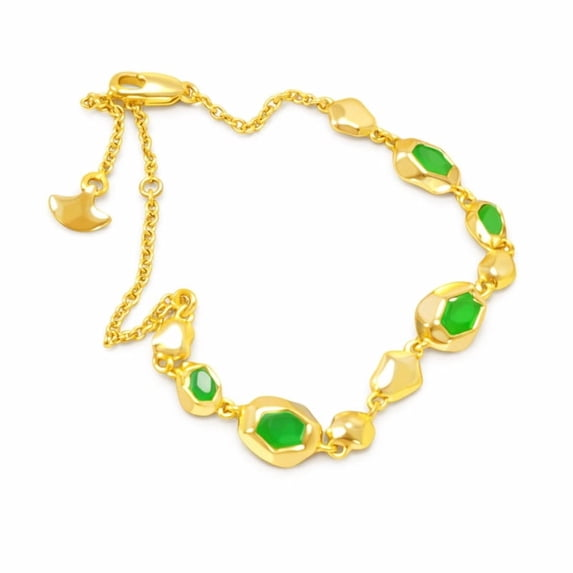 Gold Tone Adjustable Bracelet with Green Color Stones for Women