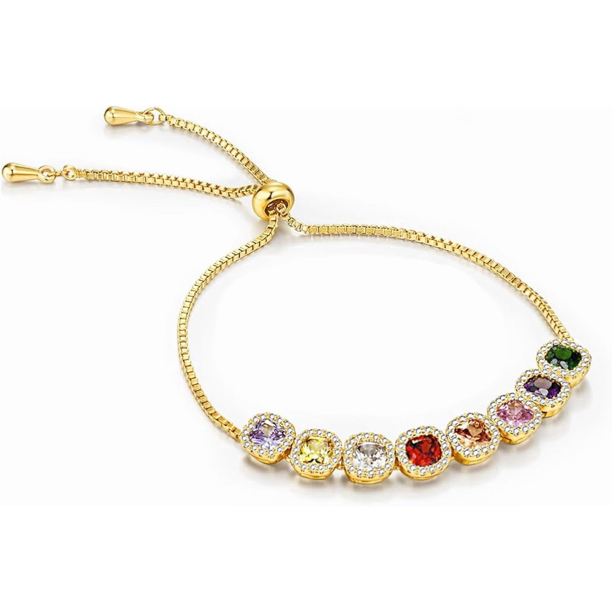 Gold Tone Adjustable Multicolor CZ Floral Tennis Bracelet for Women