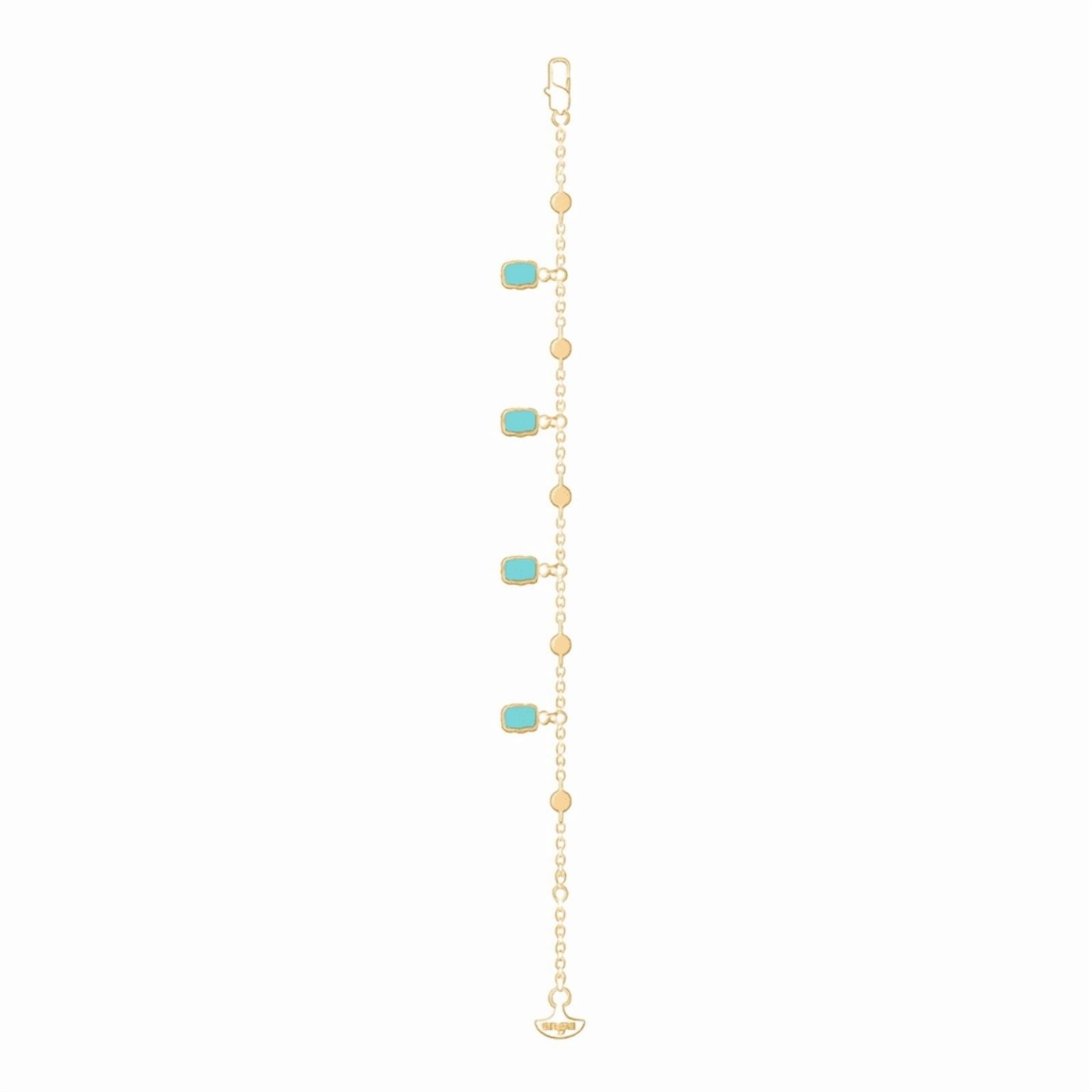 Gold Tone Turquoise Station Chain Bracelet for Women Adjustable Link Bracelet