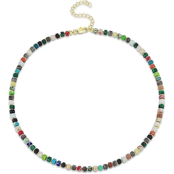 SNGIA Multicolor Beaded Choker Necklace with Gold Tone Lobster Clasp and Adjustable Chain