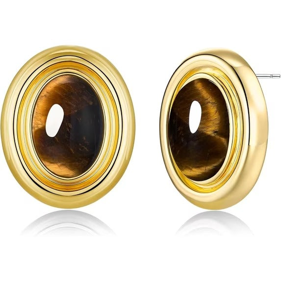 SNGIA Oval Button Statement Stud Earrings for Women, 18K Gold Plated, Multi Color