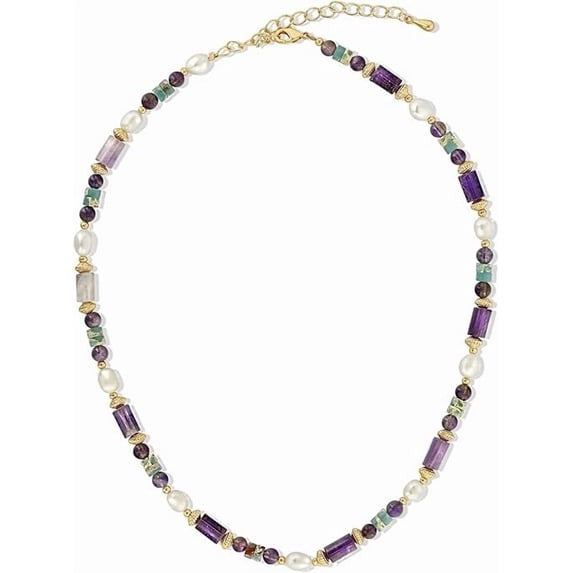 SNGIA Purple Natural Stone and Pearl Beaded Choker Necklace for Women, Gold Tone, 15+3 In