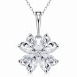 Silver Tone Flower Pendant Necklace with Clear Teardrop Stones for Women