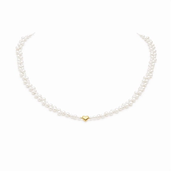 Women’s Faux Pearl Beaded Heart Pendant Necklace Gold Tone Accent Choker Style