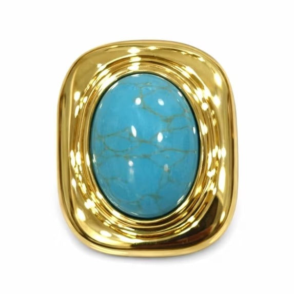 Women’s Gold-Tone Oval Stone Statement Earrings, Turquoise Brown Light Blue CaboStudschon