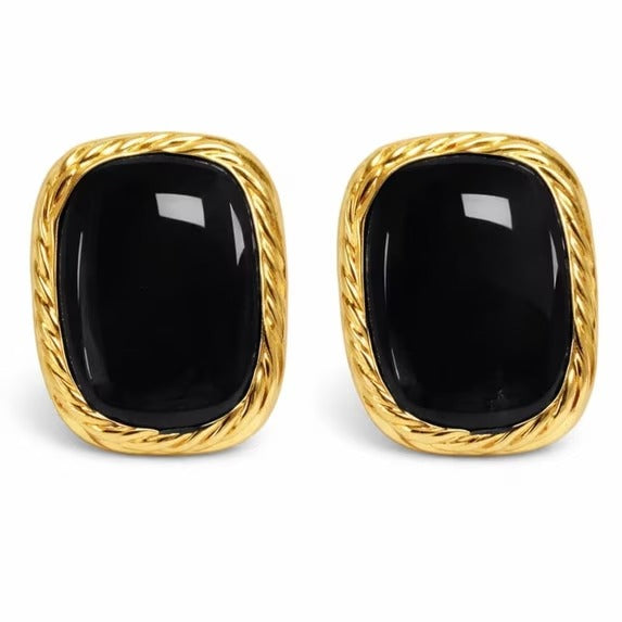 Women’s Gold Tone Rectangle Stud Earrings with Red, Black, and Butter Color Options
