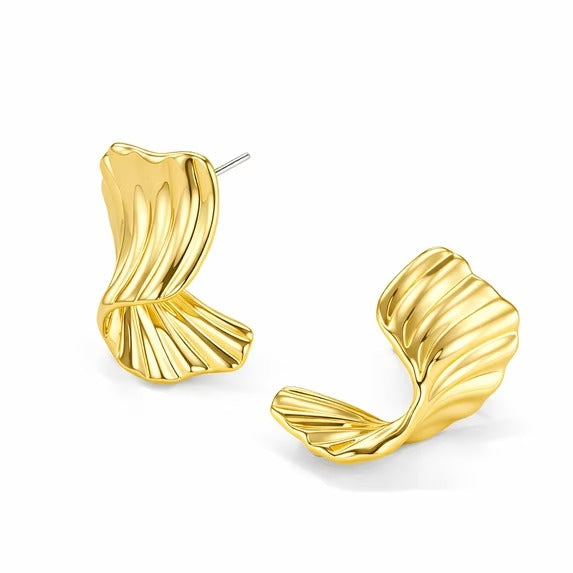 Women’s Gold Tone Sculptural Fan Stud Earrings Statement Fashion Jewelry