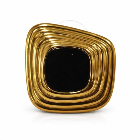 Women’s Gold-Tone Square Stud Earrings with Black Center Accent Geometric Fashion Jewelry