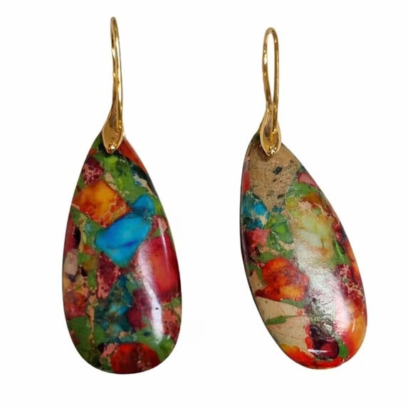 Women’s Multicolor Teardrop Dangle Earrings with Gold Tone French Hook