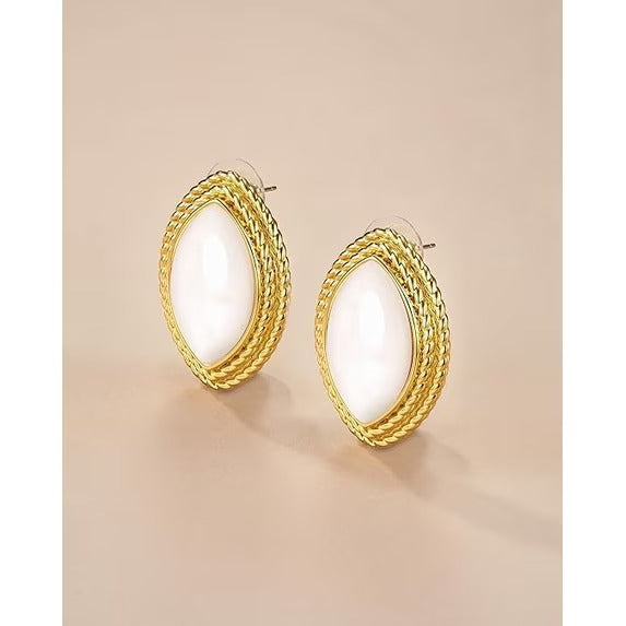 SNGIA 18K Gold Plated Oval Stud Earrings for Women with Resin Center and Braided Frame