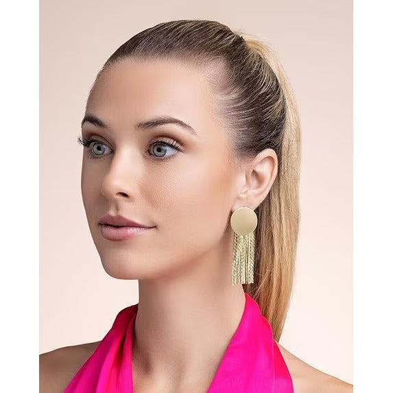 SNGIA 18K Gold Plated Circular Tassel Dangle Earrings for Women, Large Boho Statement Drop Earrings