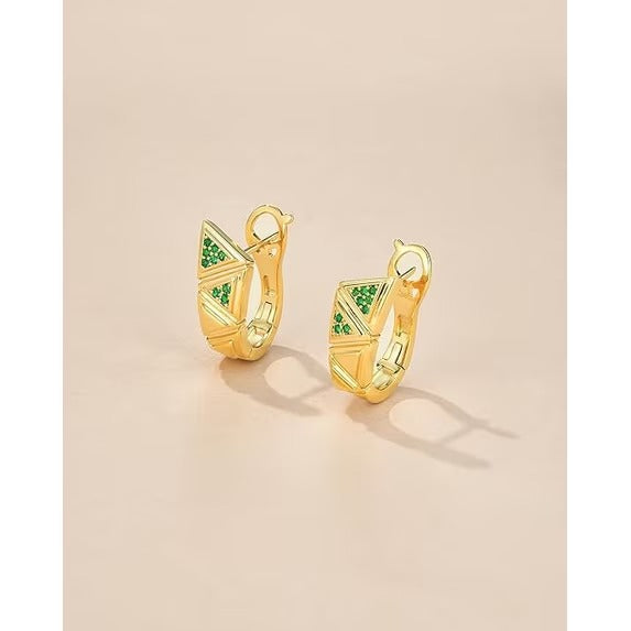 SNGIA 18K Gold Plated Geometric Hoop Earrings with Clear or Green CZ for Women