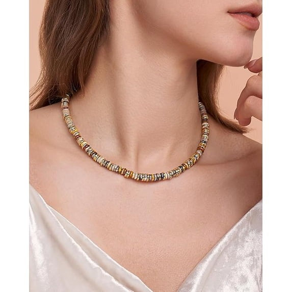 SNGIA 18K Gold Plated Natural Stone Beaded Choker Necklace for Women, Adjustable Golden