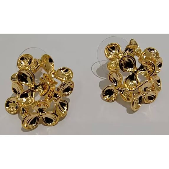 Gold Tone Floral Cluster Stud Earrings for Women, Polished Flower Statement Earrings