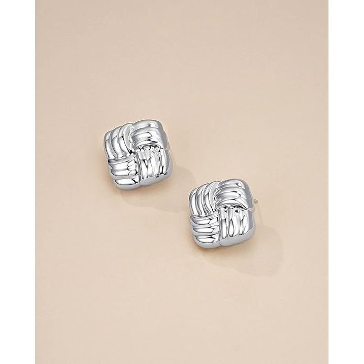 SNGIA Chunky Knot Stud Earrings for Women, Gold or Silver Plated Ribbed Statement Earrings