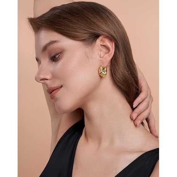 SNGIA Braided Chunky Hoop Earrings for Women, 18K Gold Plated or Silver Tone Ribbed Design
