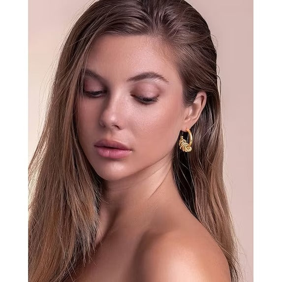 SNGIA 18K Gold Plated Twisted Textured Open Hoop Statement Earrings for Women