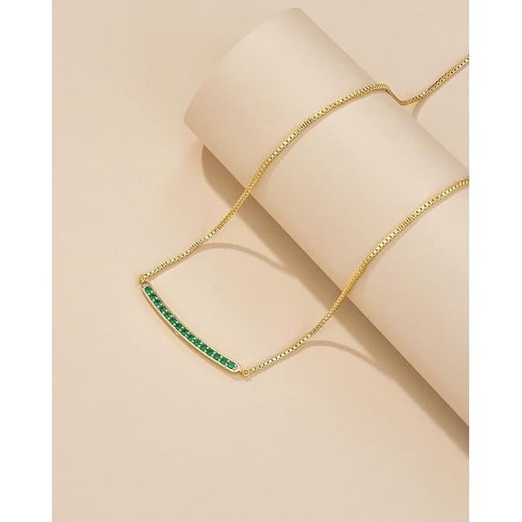SNGIA 18K Gold Plated Green CZ Curved Bar Pendant Necklace for Women, Adjustable Dainty Chain