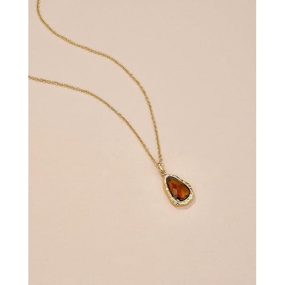 SNGIA 18K Gold Plated Teardrop Pendant Necklace for Women, Adjustable Chain, Amber