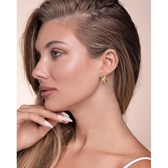 SNGIA 18K Gold Plated Huggie Hoop Earrings with CZ Accent and Black Detail for Women