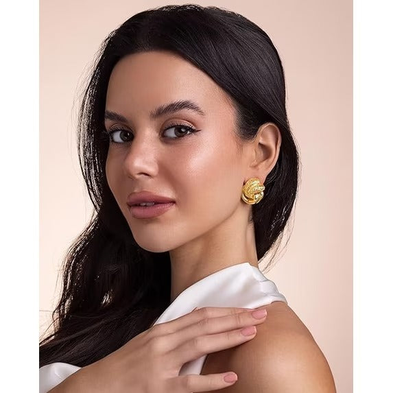 SNGIA 18K Gold Plated Textured Leaf Dangle Earrings for Women, Interlock Statement Drop Earrings