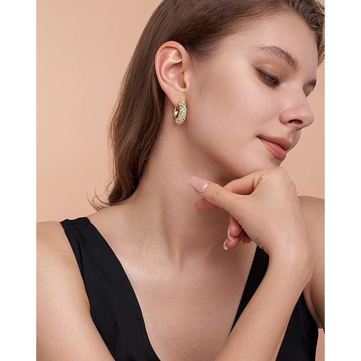 SNGIA 18K Gold Plated CZ Chunky Twisted Hoop Earrings for Women, Geometric Statement Hoops