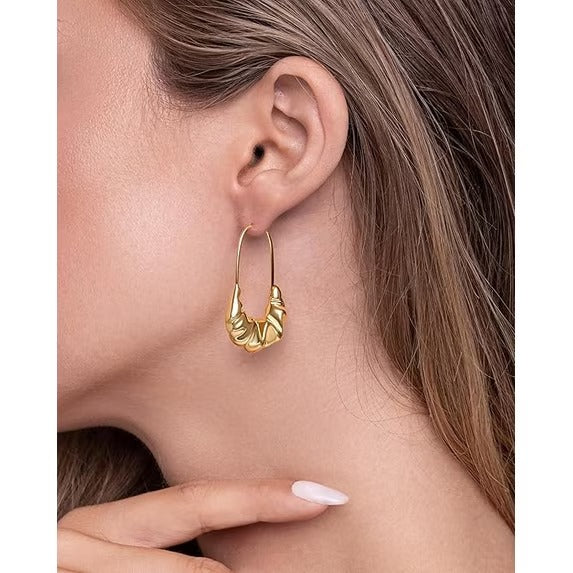 18K Gold Plated Chunky Twisted Hoop Earrings Large Textured Statement Hoops for Women