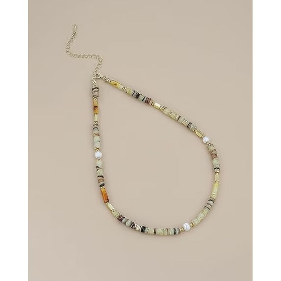 SNGIA 18K Gold Plated Multicolor Natural Stone Beaded Adjustable Choker Necklace for Women